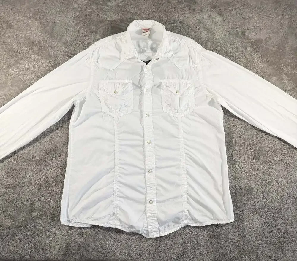 True Religion Western Snap Button Shirt White Skull Graphic XXXL